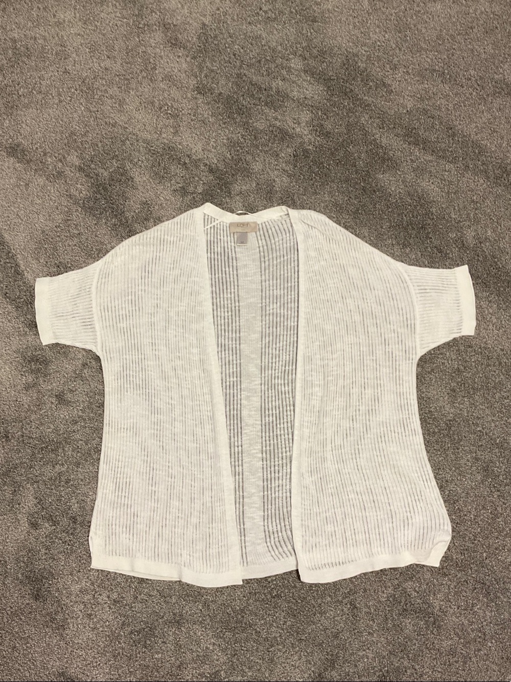 LOFT White Open-Front Ribbed Short-Sleeve Cardigan